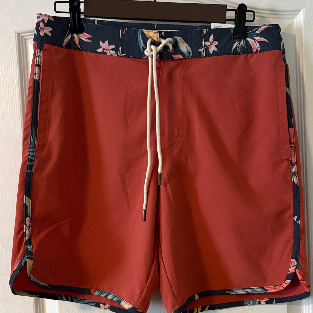 American Eagle Outfitters Red and Floral Board Shorts
